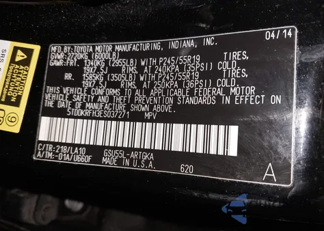 2014 Toyota Highlander Limited V6 z USA, uszkodzony, nr VIN 5TDDKRFH3ES037271